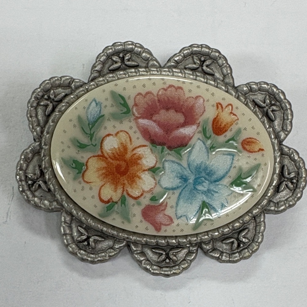 Longaberger 2003 Silver Floral Brooch